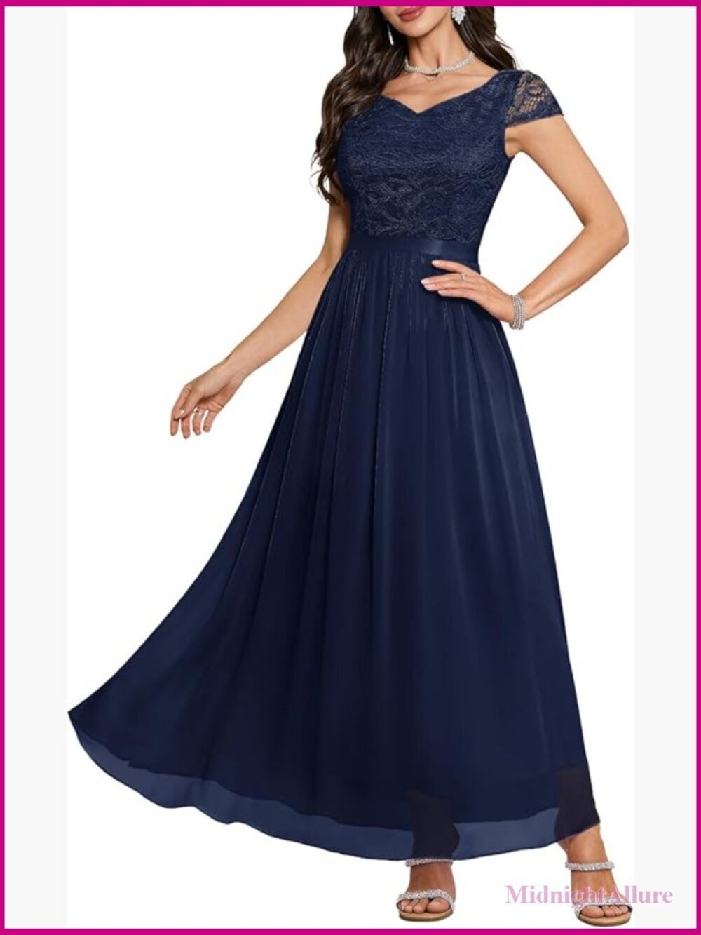 Floor-Length Lace Bridesmaid Wedding Guest Prom Dress V-Neck Maxi